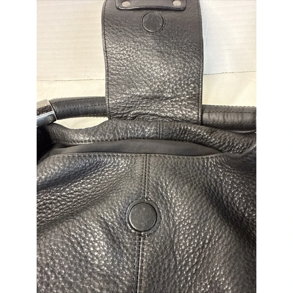 Kenneth Cole NY Black Pebbled Leather Handbag HOBO Silver Tone Hrdwr No CB Strap